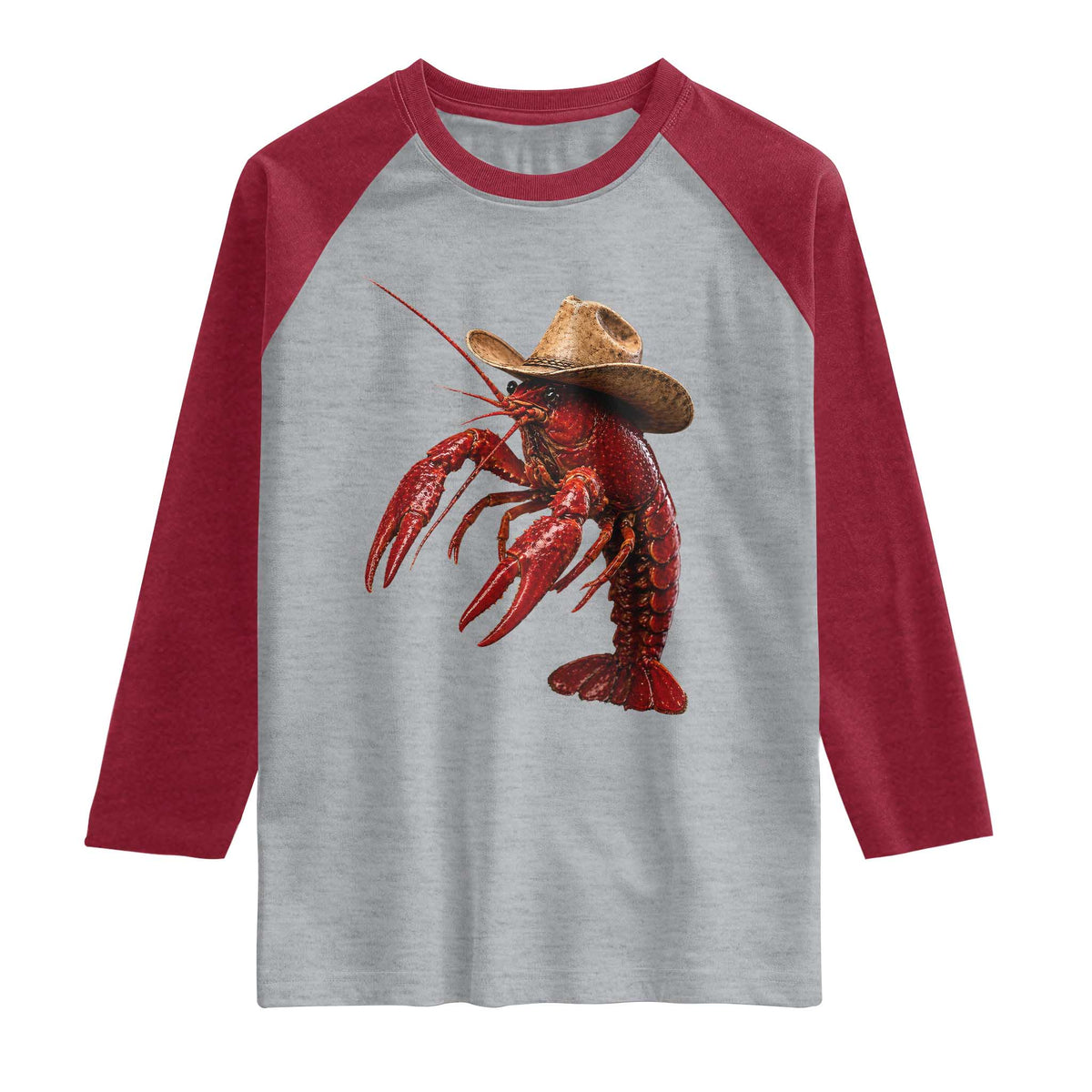 Cowboy Crawfish Raglan Shirt Yeeclaw Western Country Seafood Lobster Cajun Lovers TS10 Heather Gray Heather Red Print Your Wear