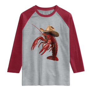 Cowboy Crawfish Raglan Shirt Yeeclaw Western Country Seafood Lobster Cajun Lovers TS10 Heather Gray Heather Red Print Your Wear