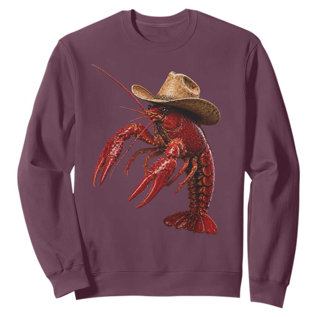 Cowboy Crawfish Sweatshirt Yeeclaw Western Country Seafood Lobster Cajun Lovers TS10 Maroon Print Your Wear