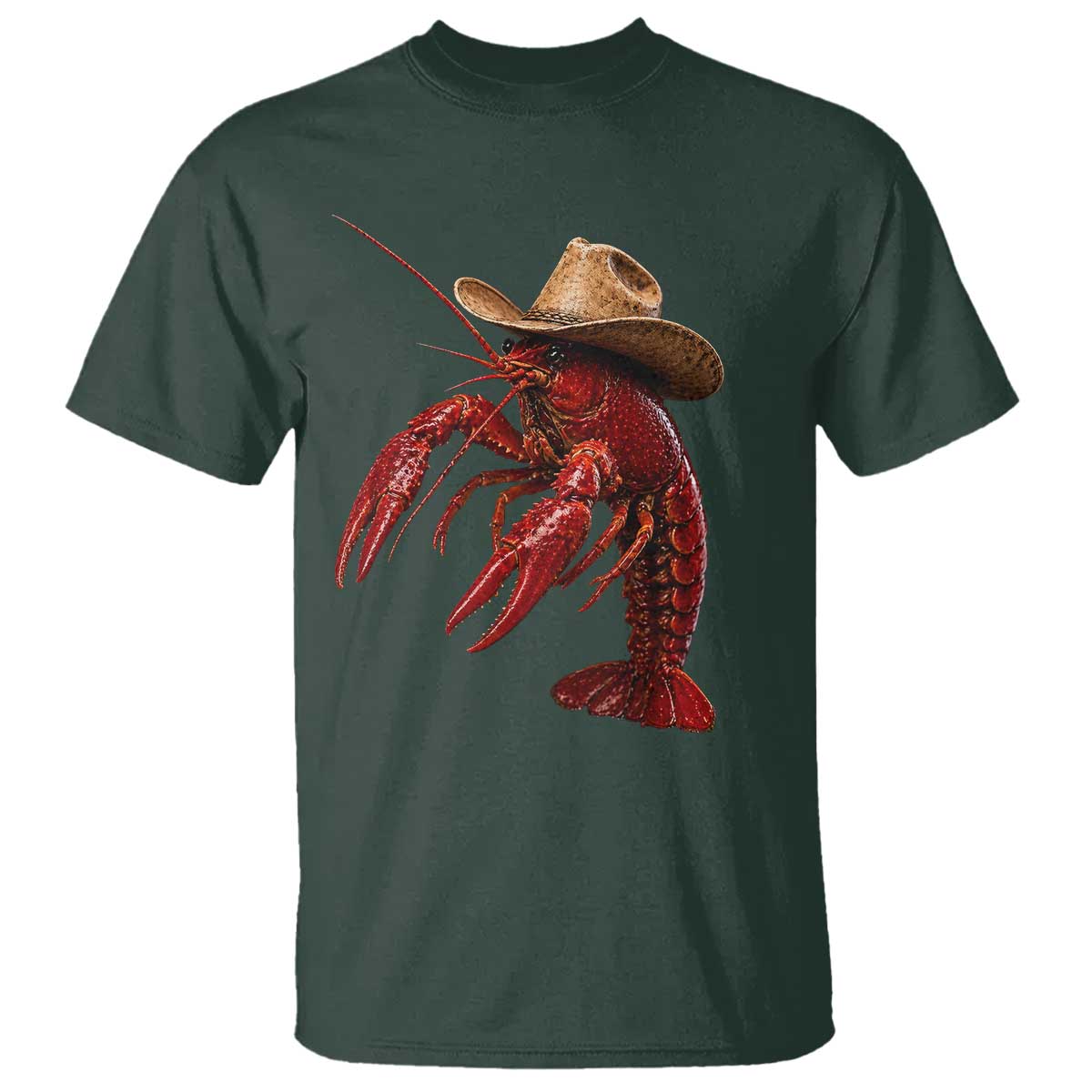 Cowboy Crawfish T Shirt Yeeclaw Western Country Seafood Lobster Cajun Lovers TS10 Dark Forest Green Print Your Wear