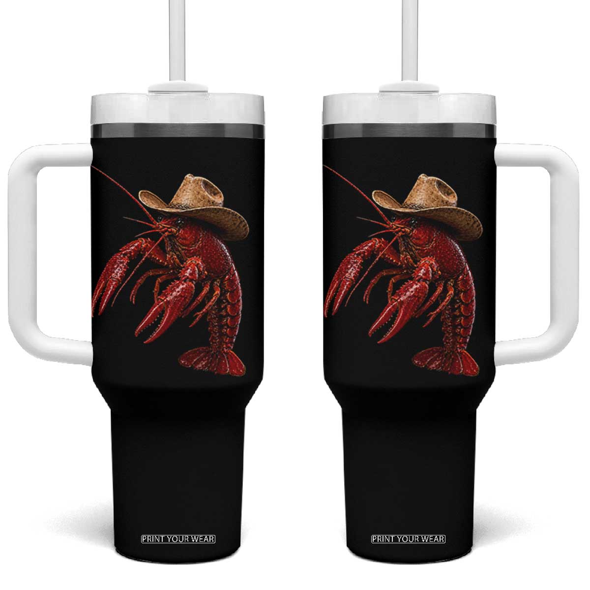 Cowboy Crawfish Tumbler With Handle Yeeclaw Western Country Seafood Lobster Cajun Lovers TS10 One Size: 40 oz Black Print Your Wear