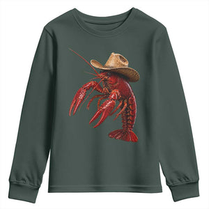 Cowboy Crawfish Youth Sweatshirt Yeeclaw Western Country Seafood Lobster Cajun Lovers TS10 Dark Forest Green Print Your Wear