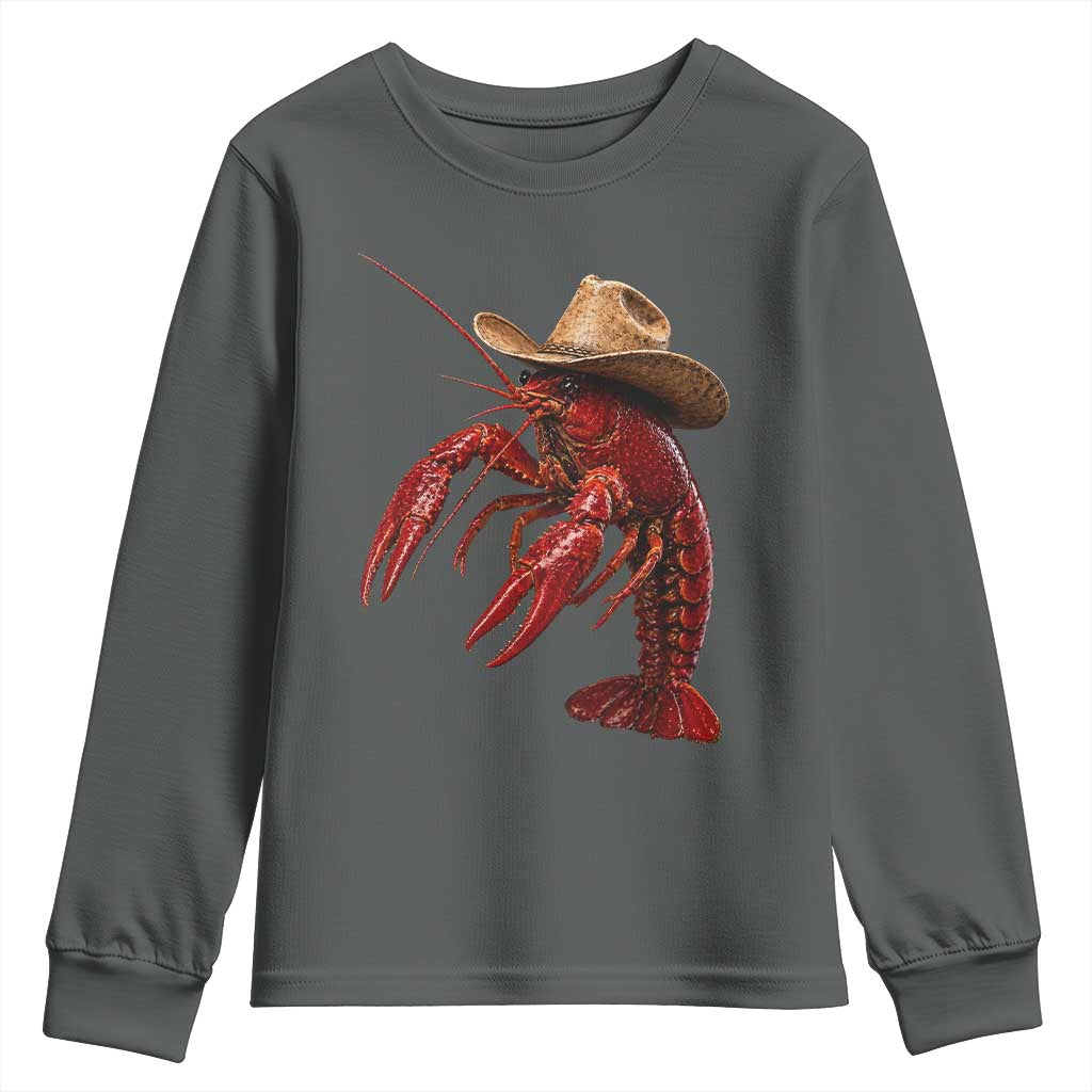 Cowboy Crawfish Youth Sweatshirt Yeeclaw Western Country Seafood Lobster Cajun Lovers TS10 Dark Heather Print Your Wear