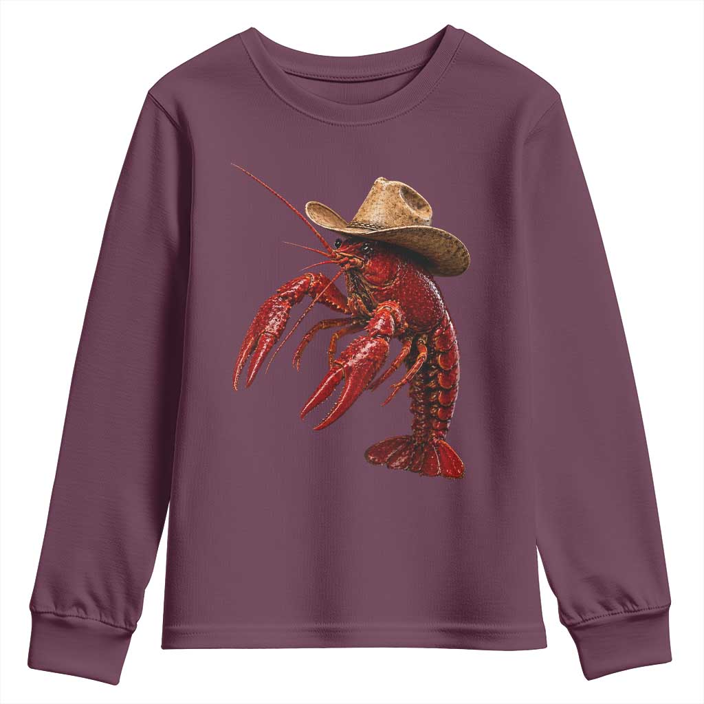 Cowboy Crawfish Youth Sweatshirt Yeeclaw Western Country Seafood Lobster Cajun Lovers TS10 Maroon Print Your Wear