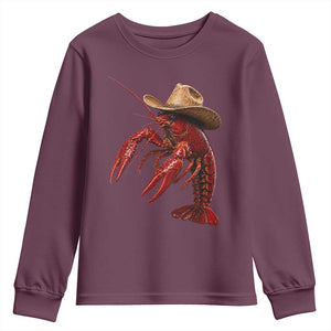 Cowboy Crawfish Youth Sweatshirt Yeeclaw Western Country Seafood Lobster Cajun Lovers TS10 Maroon Print Your Wear