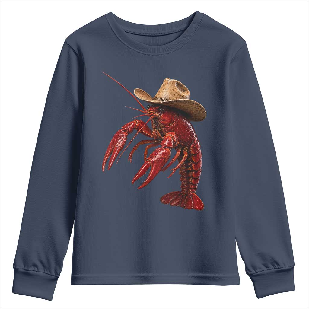 Cowboy Crawfish Youth Sweatshirt Yeeclaw Western Country Seafood Lobster Cajun Lovers TS10 Navy Print Your Wear