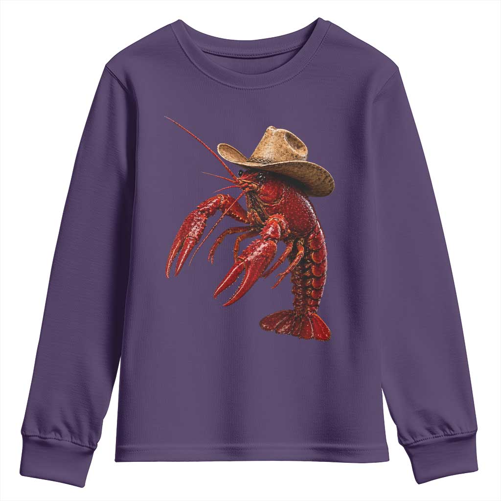 Cowboy Crawfish Youth Sweatshirt Yeeclaw Western Country Seafood Lobster Cajun Lovers TS10 Purple Print Your Wear