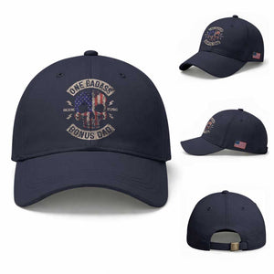 One Badass Bonus Dad Baseball Cap Vintage Step Dad American Flag Fathers Day TS10 Baseball Cap Universal Fit Navy Print Your Wear