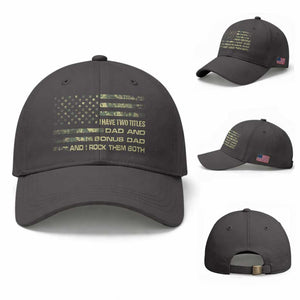 Funny Bonus Dad Baseball Cap Step Dad Camo American Flag Fathers Day TS10 Baseball Cap Universal Fit Dark Gray Print Your Wear