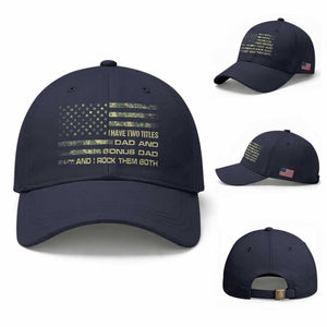 Funny Bonus Dad Baseball Cap Step Dad Camo American Flag Fathers Day TS10 Baseball Cap Universal Fit Navy Print Your Wear