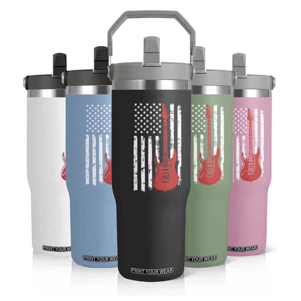 Bass Guitar Player Flip Straw Tumbler USA American Flag Musician Guitarist TS10 Print Your Wear
