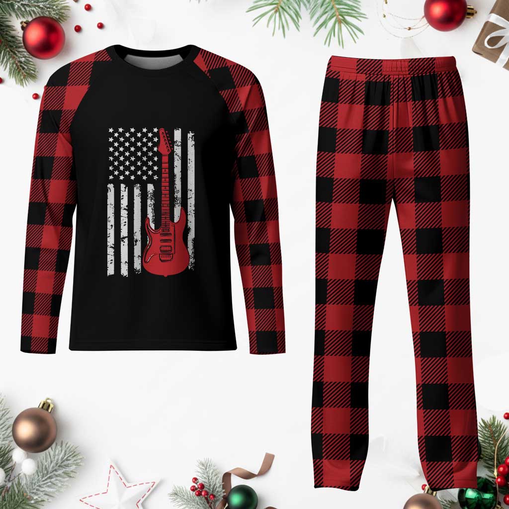 Bass Guitar Player Plaid Pajama Set USA American Flag Musician Guitarist TS10 Buffalo Plaid Print Your Wear