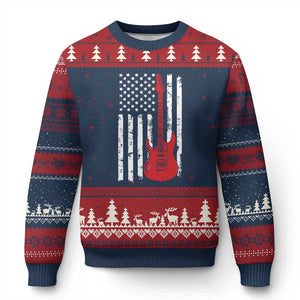 Bass Guitar Player Ugly Christmas Sweater USA American Flag Musician Guitarist TS10 Navy Red Print Your Wear
