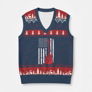 Bass Guitar Player V-Neck Knit Sweater Vest USA American Flag Musician Guitarist TS10 Navy Red Print Your Wear