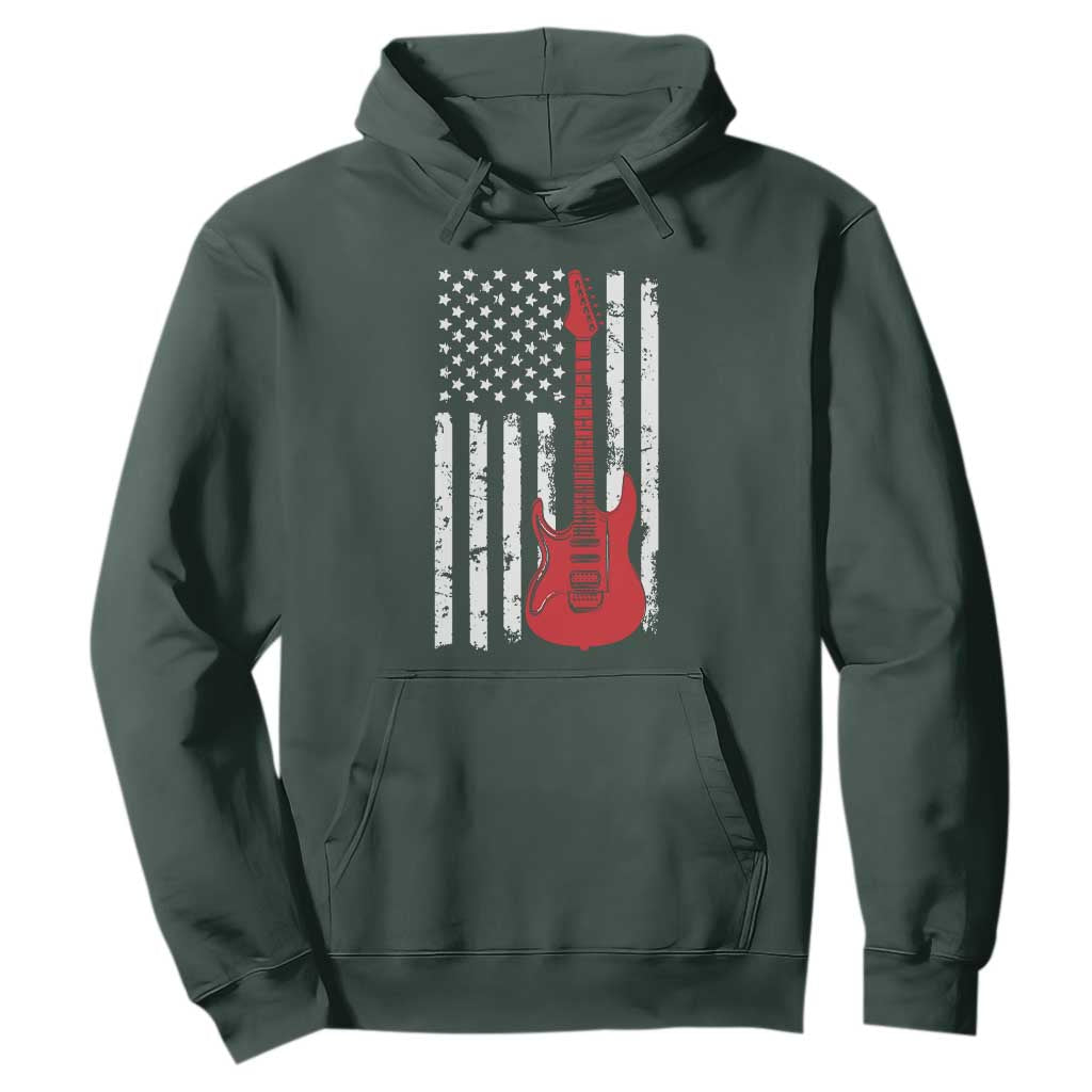 Bass Guitar Player Hoodie USA American Flag Musician Guitarist TS10 Dark Forest Green Print Your Wear