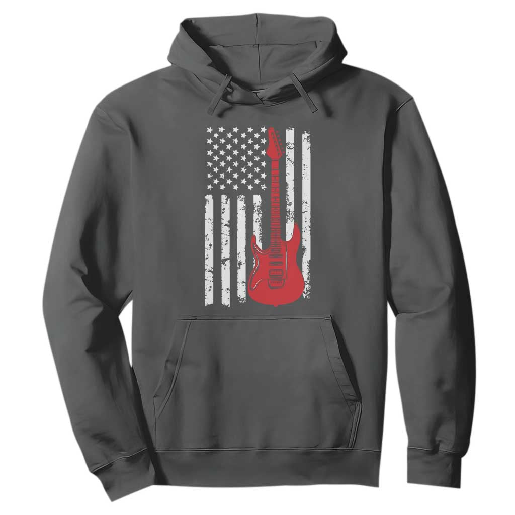 Bass Guitar Player Hoodie USA American Flag Musician Guitarist TS10 Dark Heather Print Your Wear