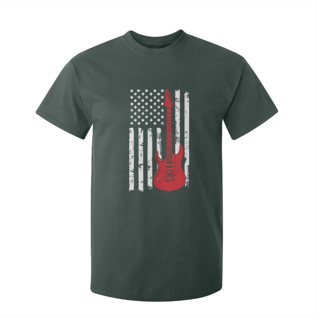 Bass Guitar Player T Shirt For Kid USA American Flag Musician Guitarist TS10 Dark Forest Green Print Your Wear
