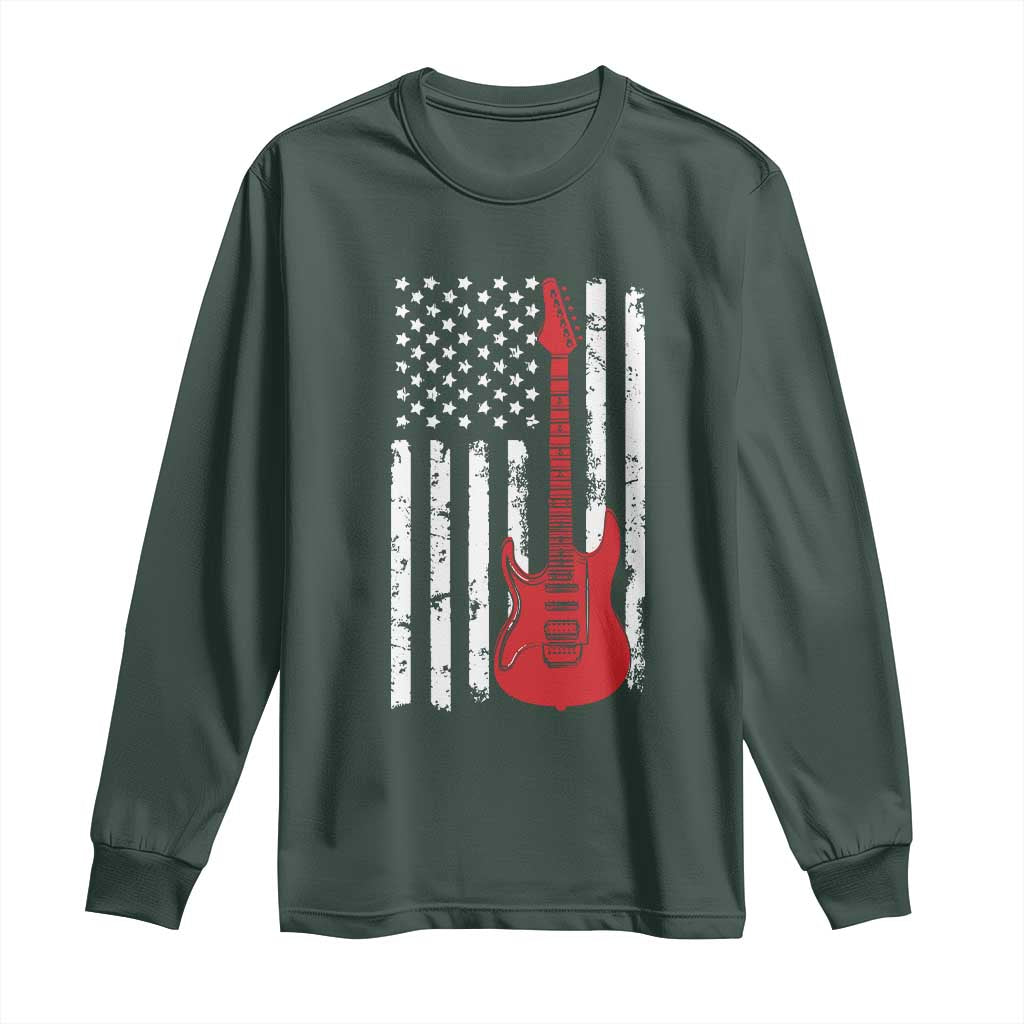 Bass Guitar Player Long Sleeve Shirt USA American Flag Musician Guitarist TS10 Dark Forest Green Print Your Wear