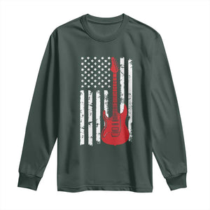 Bass Guitar Player Long Sleeve Shirt USA American Flag Musician Guitarist TS10 Dark Forest Green Print Your Wear