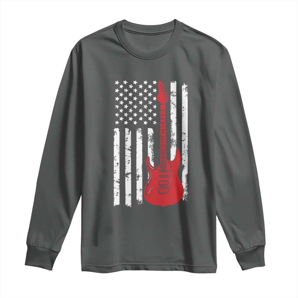 Bass Guitar Player Long Sleeve Shirt USA American Flag Musician Guitarist TS10 Dark Heather Print Your Wear