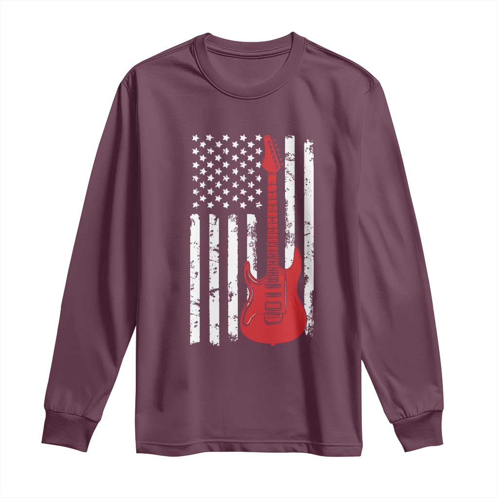 Bass Guitar Player Long Sleeve Shirt USA American Flag Musician Guitarist TS10 Maroon Print Your Wear