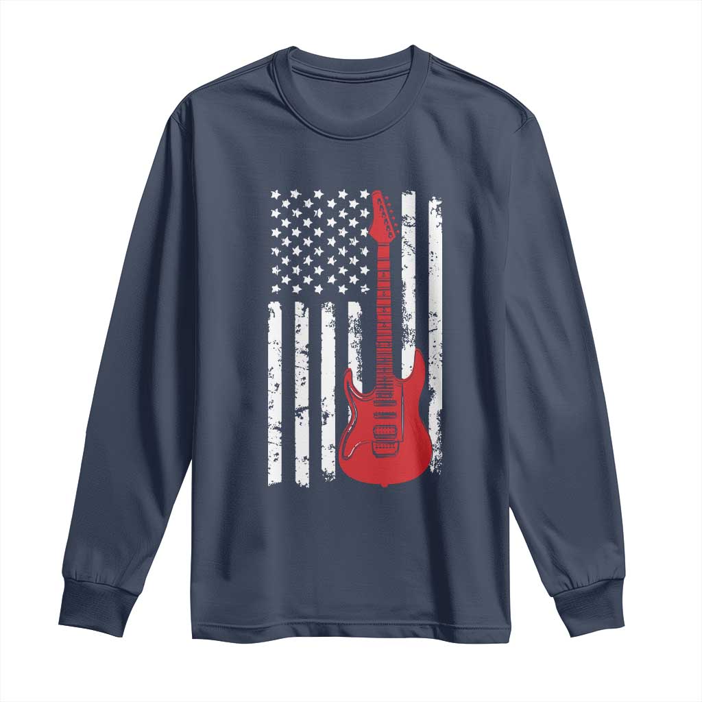 Bass Guitar Player Long Sleeve Shirt USA American Flag Musician Guitarist TS10 Navy Print Your Wear