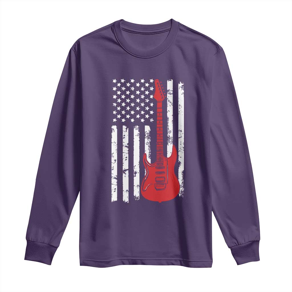 Bass Guitar Player Long Sleeve Shirt USA American Flag Musician Guitarist TS10 Purple Print Your Wear