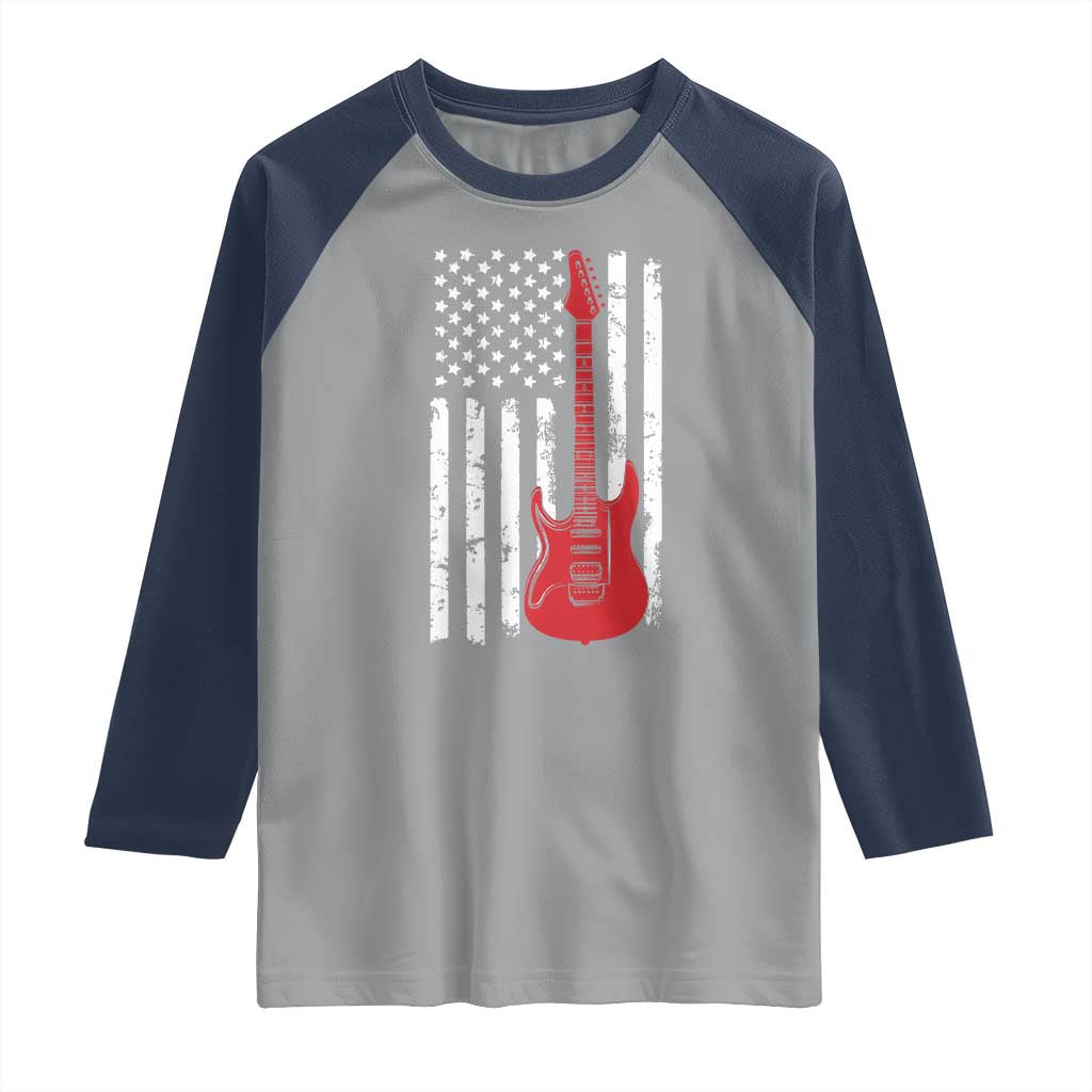 Bass Guitar Player Raglan Shirt USA American Flag Musician Guitarist TS10 Sport Gray Navy Print Your Wear