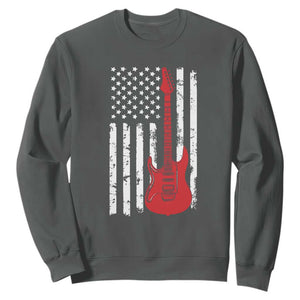 Bass Guitar Player Sweatshirt USA American Flag Musician Guitarist TS10 Dark Heather Print Your Wear