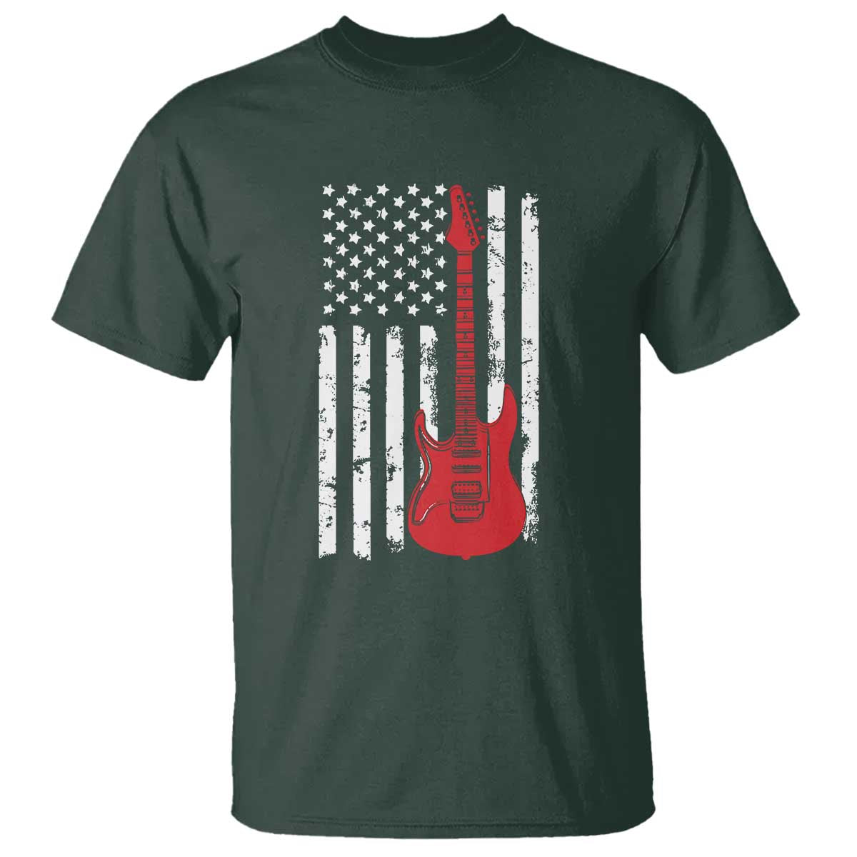 Bass Guitar Player T Shirt USA American Flag Musician Guitarist TS10 Dark Forest Green Print Your Wear