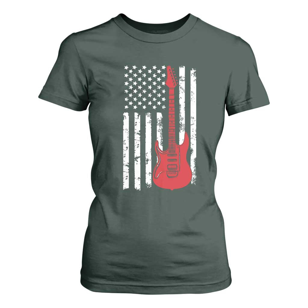 Bass Guitar Player T Shirt For Women USA American Flag Musician Guitarist TS10 Dark Forest Green Print Your Wear