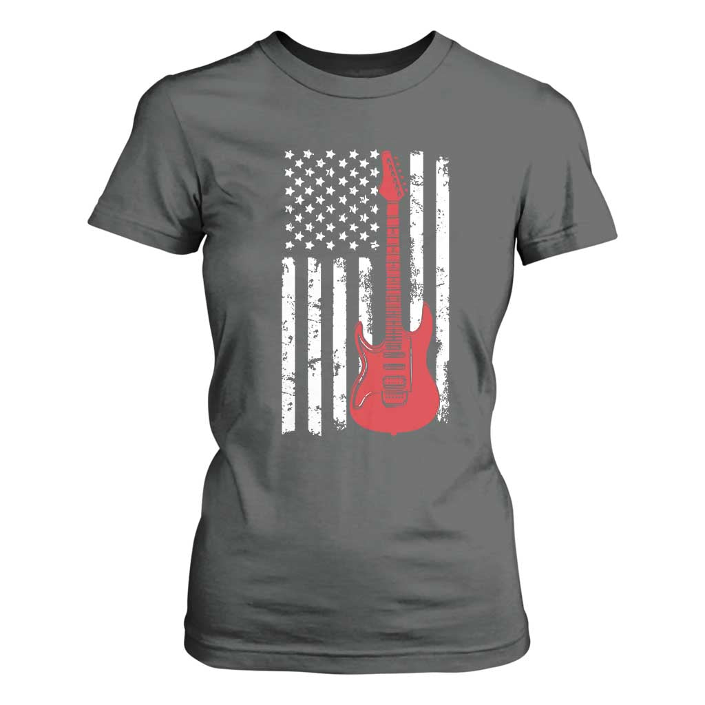 Bass Guitar Player T Shirt For Women USA American Flag Musician Guitarist TS10 Dark Heather Print Your Wear