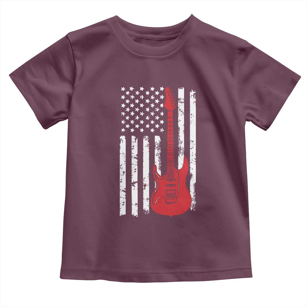 Bass Guitar Player Toddler T Shirt USA American Flag Musician Guitarist TS10 Maroon Print Your Wear