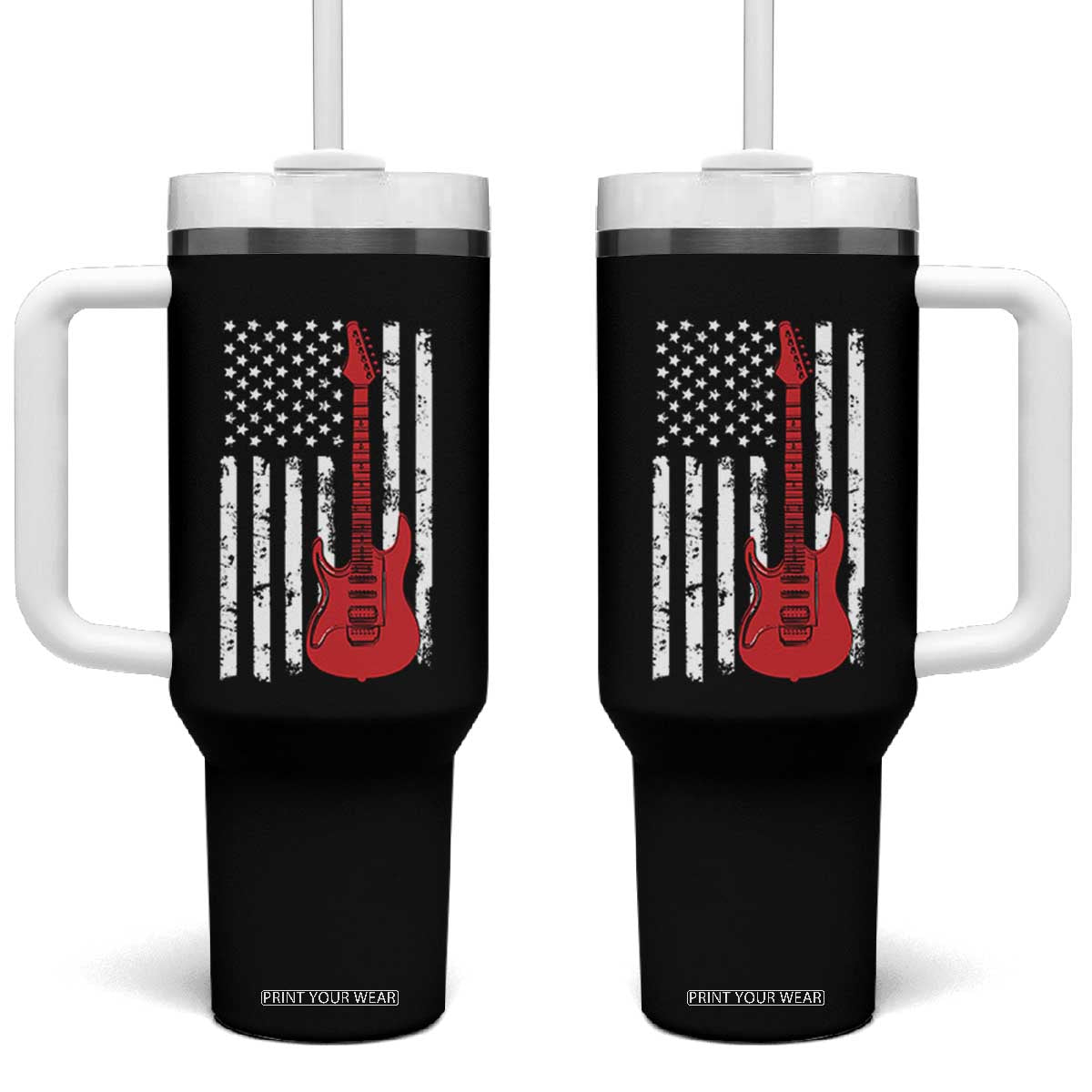 Bass Guitar Player Tumbler With Handle USA American Flag Musician Guitarist TS10 One Size: 40 oz Black Print Your Wear