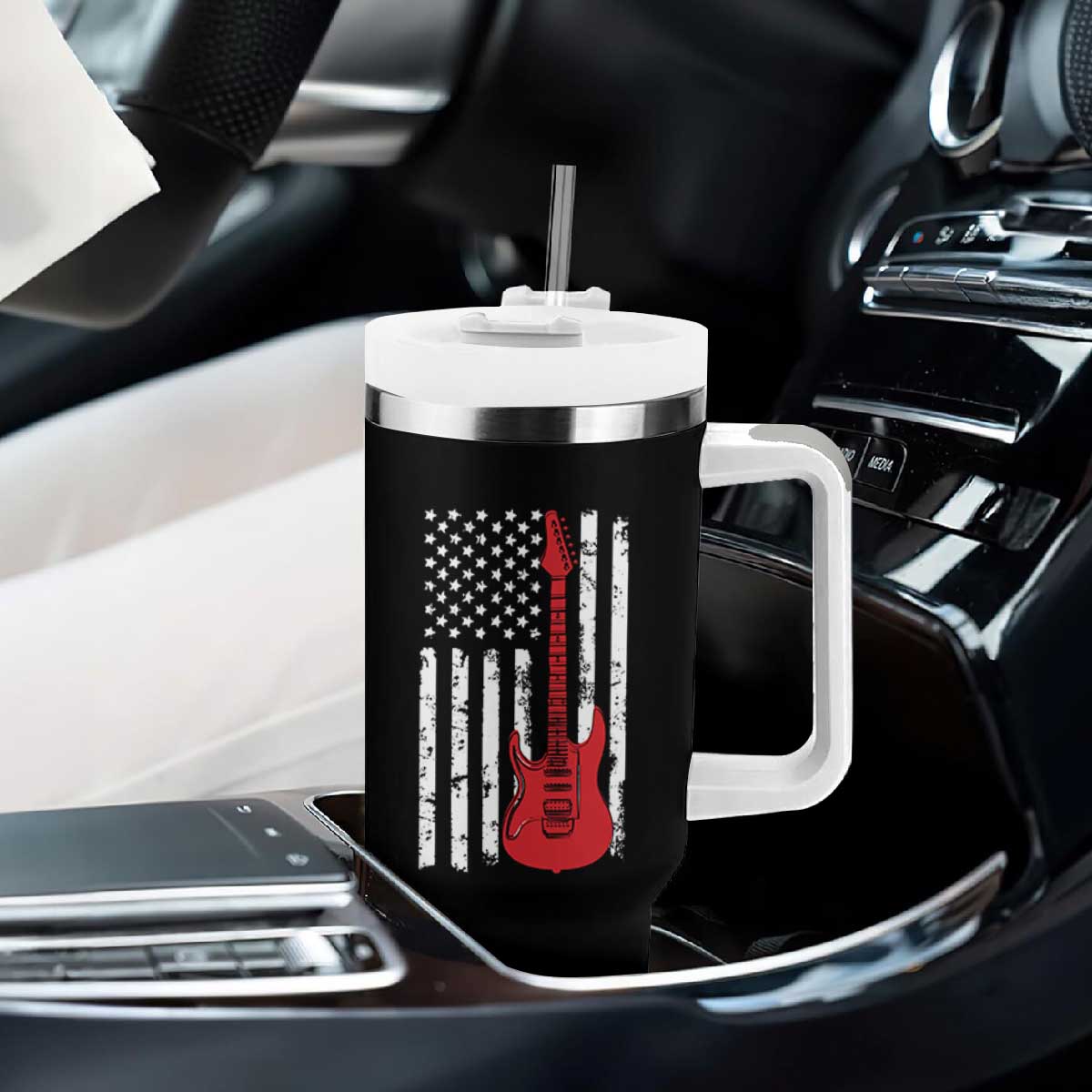 Bass Guitar Player Tumbler With Handle USA American Flag Musician Guitarist TS10 Print Your Wear