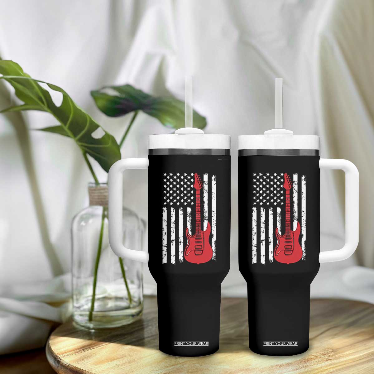 Bass Guitar Player Tumbler With Handle USA American Flag Musician Guitarist TS10 Print Your Wear