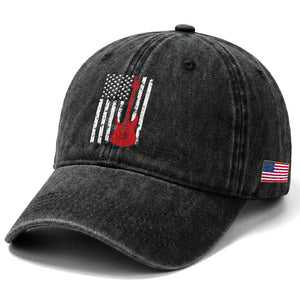 Bass Guitar Player Washed Cotton Baseball Cap USA American Flag Musician Guitarist TS10 Print Your Wear
