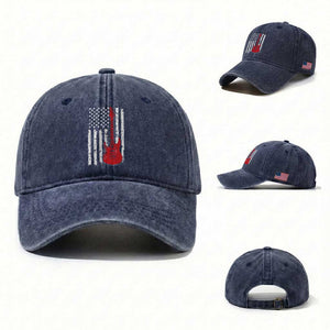 Bass Guitar Player Washed Cotton Baseball Cap USA American Flag Musician Guitarist TS10 Washed Cap Universal Fit Navy Print Your Wear