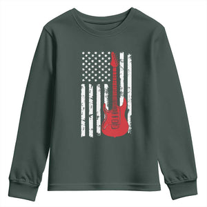 Bass Guitar Player Youth Sweatshirt USA American Flag Musician Guitarist TS10 Dark Forest Green Print Your Wear