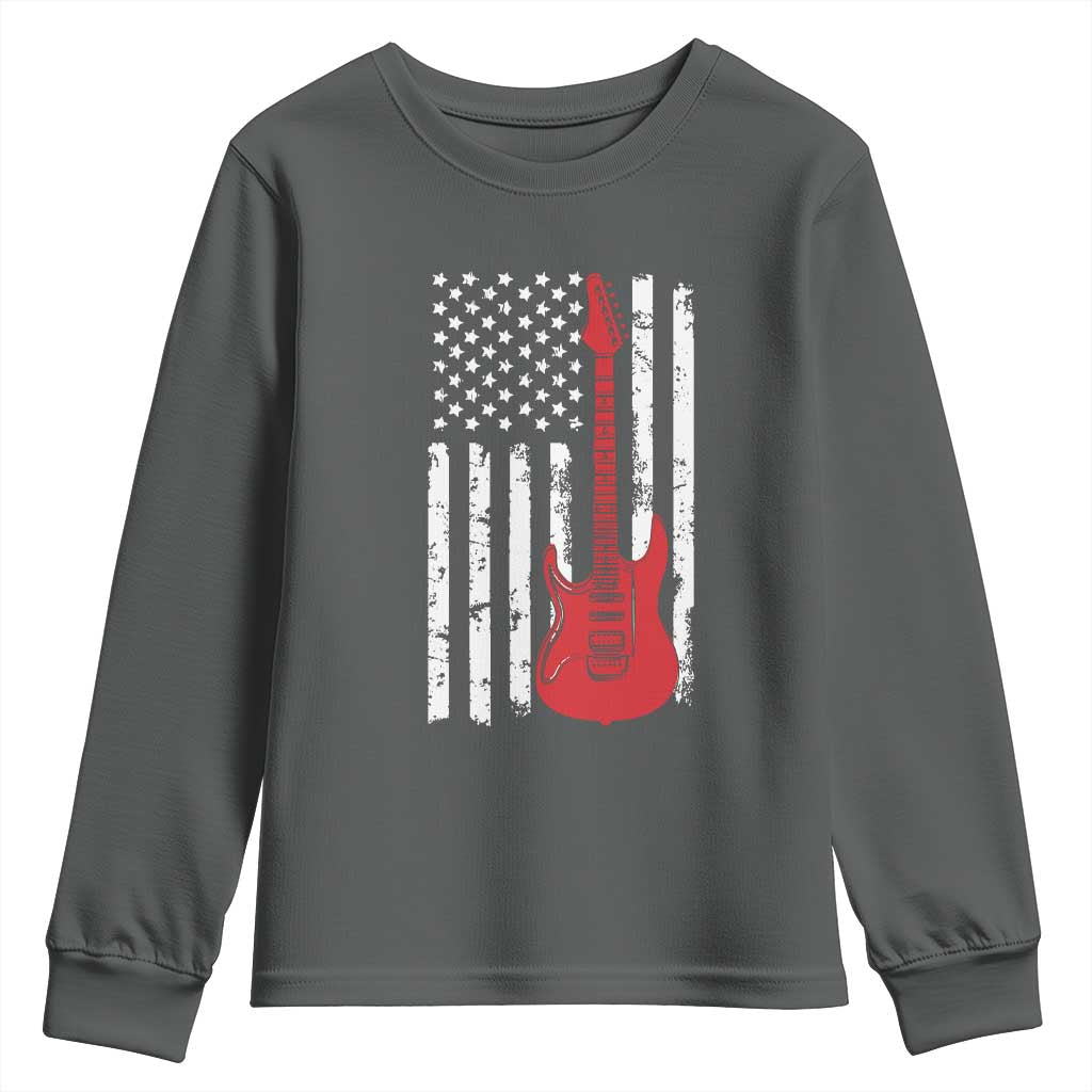 Bass Guitar Player Youth Sweatshirt USA American Flag Musician Guitarist TS10 Dark Heather Print Your Wear