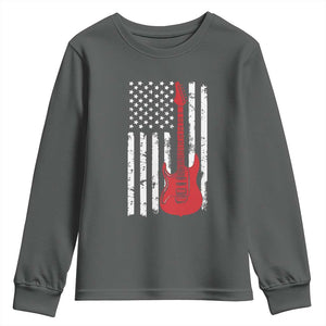 Bass Guitar Player Youth Sweatshirt USA American Flag Musician Guitarist TS10 Dark Heather Print Your Wear