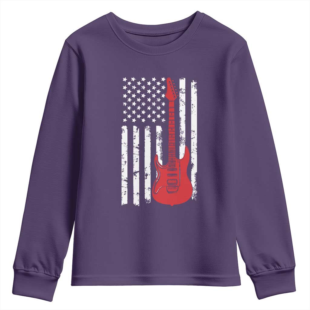 Bass Guitar Player Youth Sweatshirt USA American Flag Musician Guitarist TS10 Purple Print Your Wear