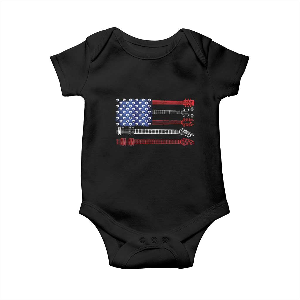 USA Flag Guitar Player Baby Onesie 4th of July Musician Guitarist TS10 Black Print Your Wear