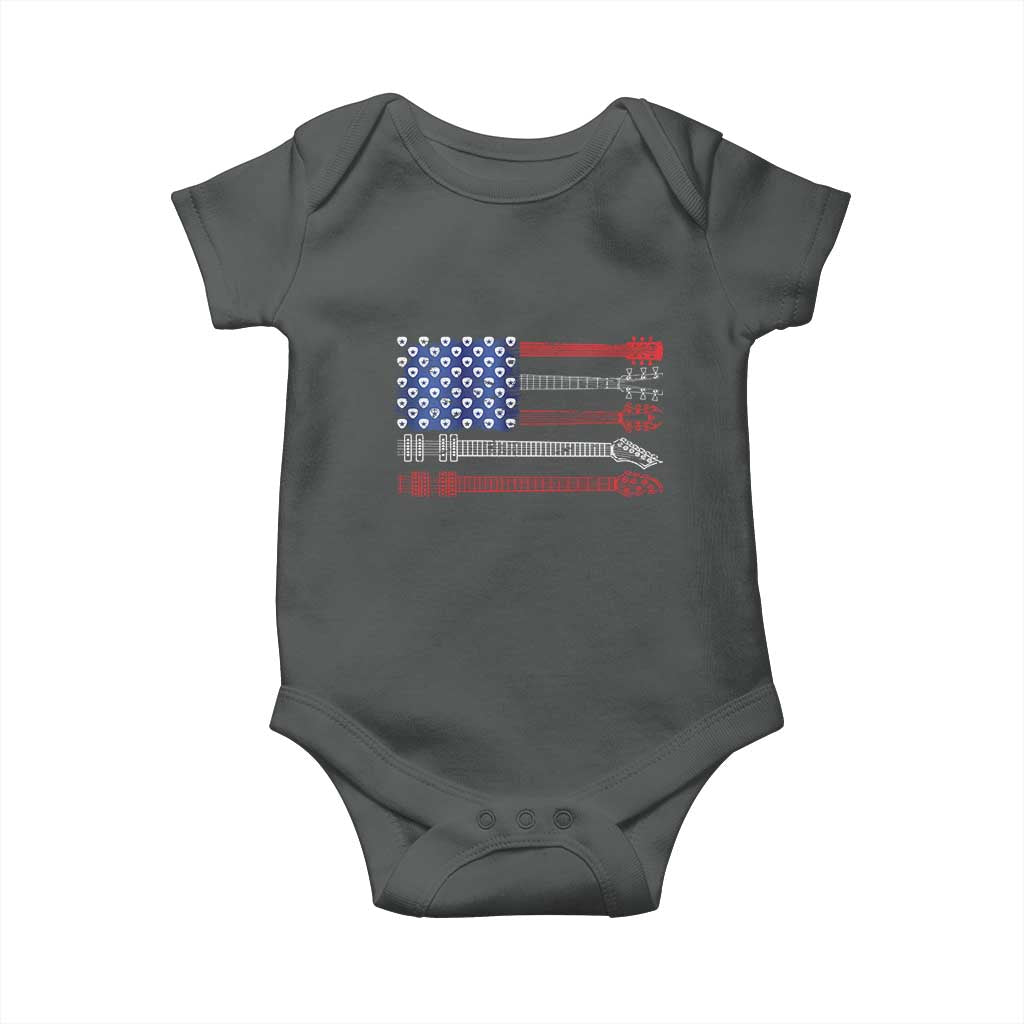 USA Flag Guitar Player Baby Onesie 4th of July Musician Guitarist TS10 Dark Heather Print Your Wear