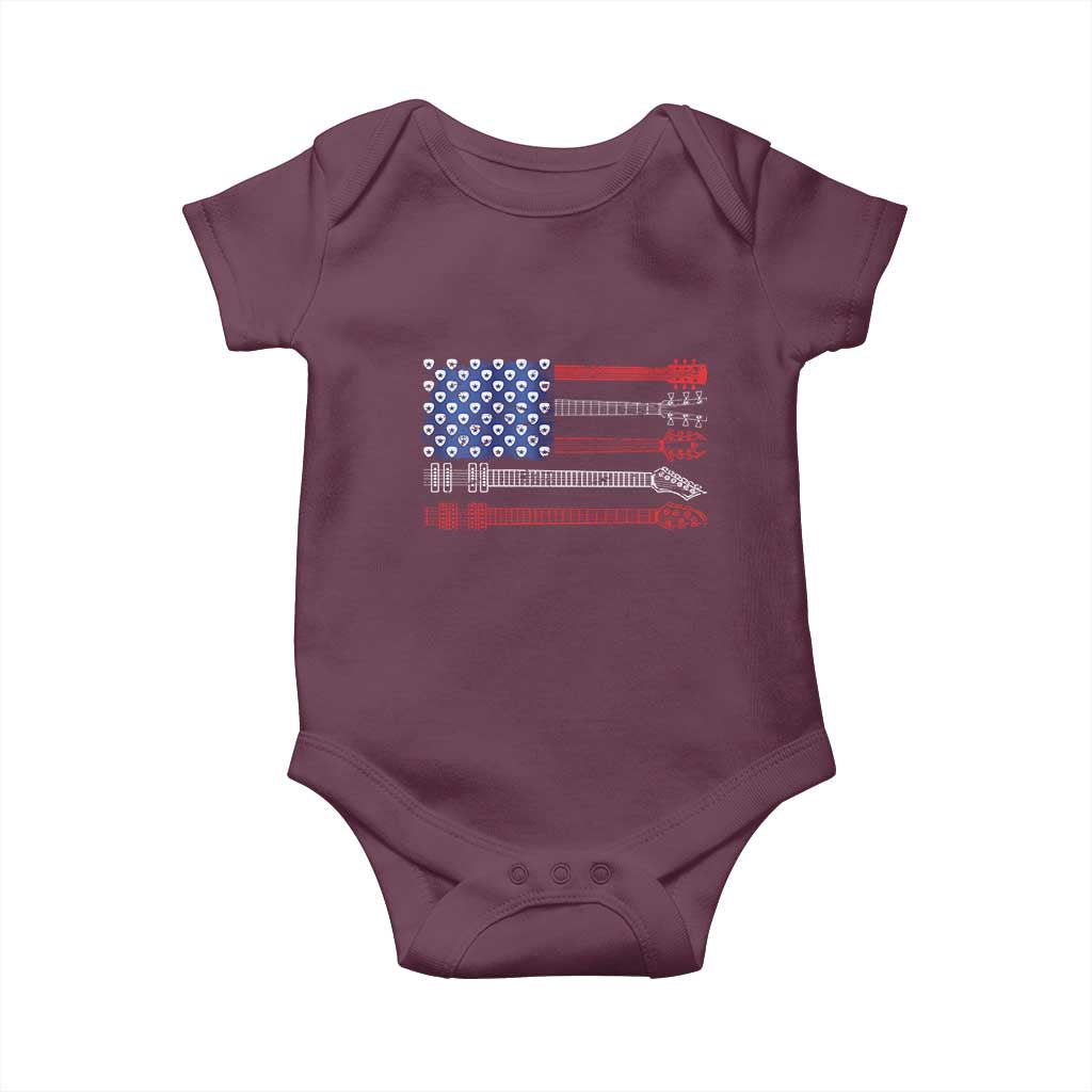 USA Flag Guitar Player Baby Onesie 4th of July Musician Guitarist TS10 Maroon Print Your Wear