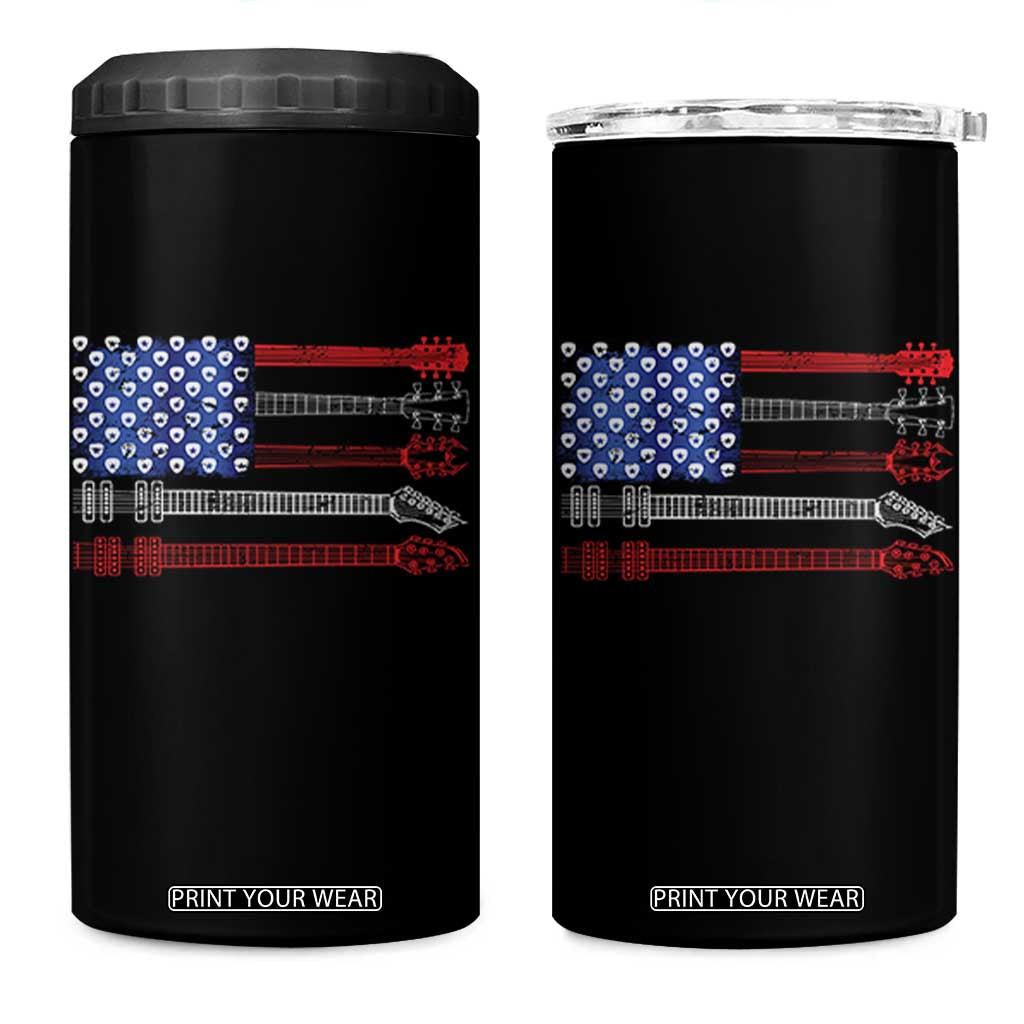 USA Flag Guitar Player 4 in 1 Can Cooler Tumbler 4th of July Musician Guitarist TS10 One Size: 16 oz Black Print Your Wear