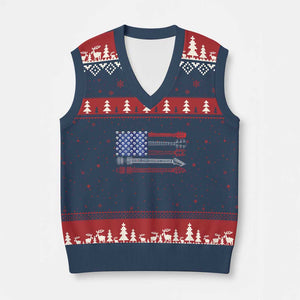 USA Flag Guitar Player V-Neck Knit Sweater Vest 4th of July Musician Guitarist TS10 Navy Red Print Your Wear