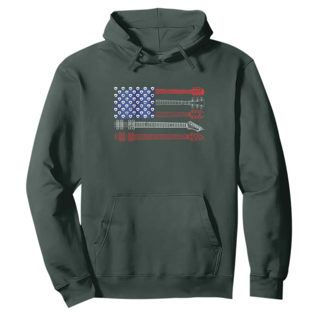 USA Flag Guitar Player Hoodie 4th of July Musician Guitarist TS10 Dark Forest Green Print Your Wear