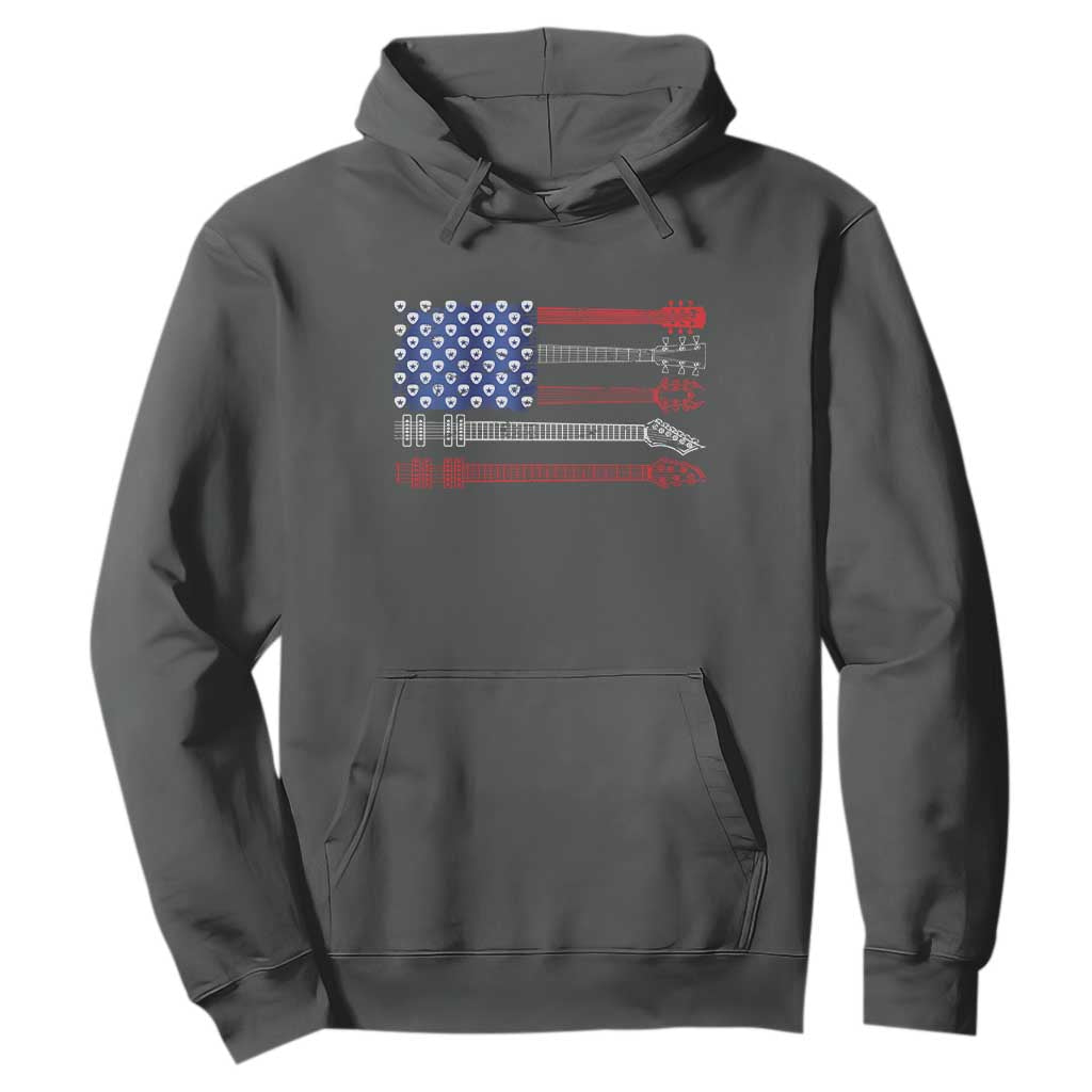 USA Flag Guitar Player Hoodie 4th of July Musician Guitarist TS10 Dark Heather Print Your Wear