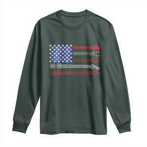 USA Flag Guitar Player Long Sleeve Shirt 4th of July Musician Guitarist TS10 Dark Forest Green Print Your Wear